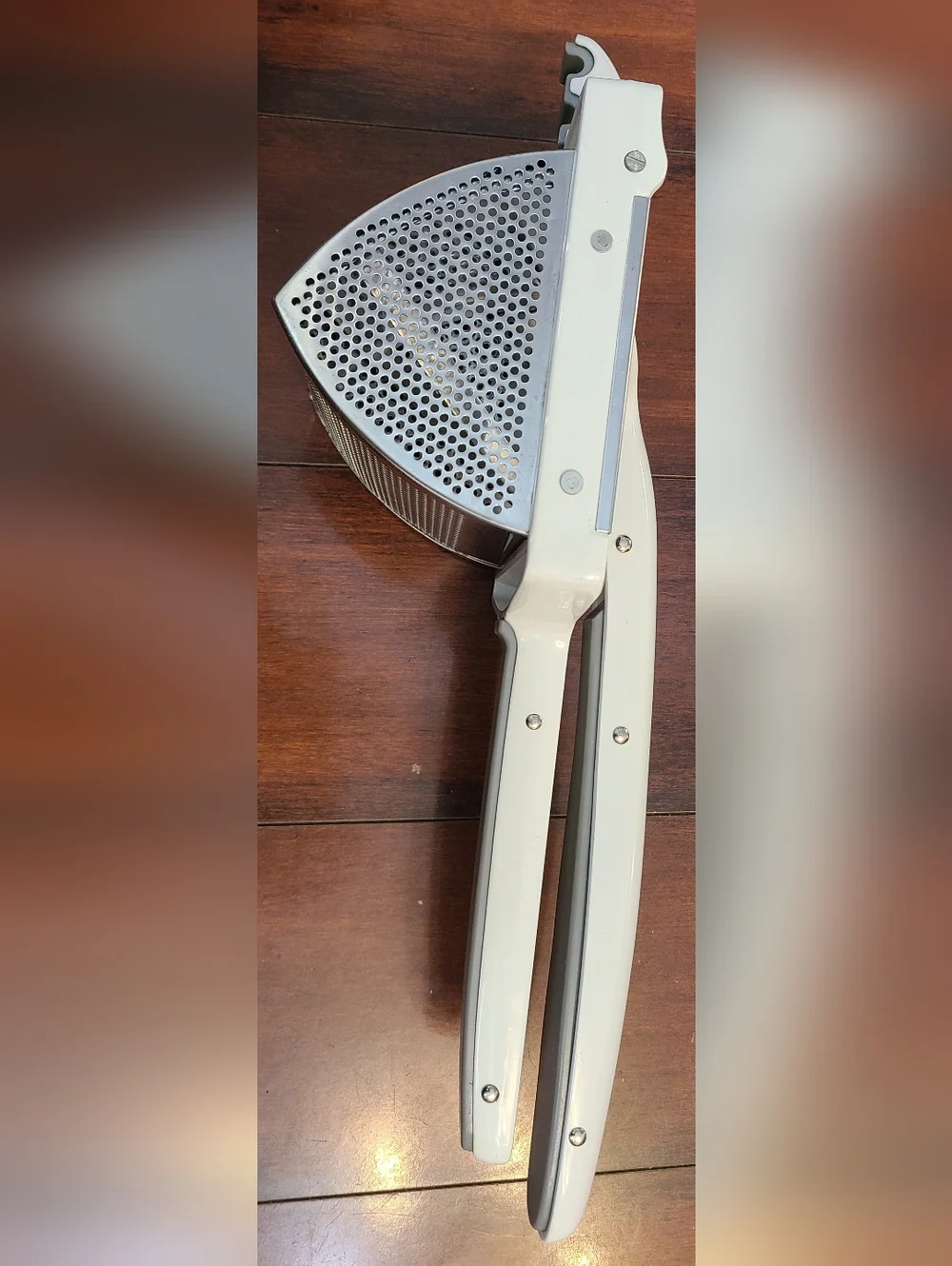Sur La Table Stainless Steel Potato Ricer with Rubber White Handles Heavy